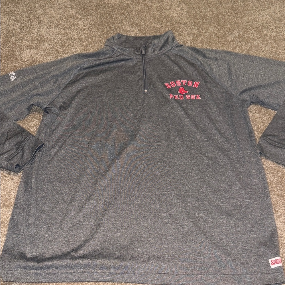 Stitches Gray and Red Boston Red Sox Quarter-Zip Pullover - Large B10